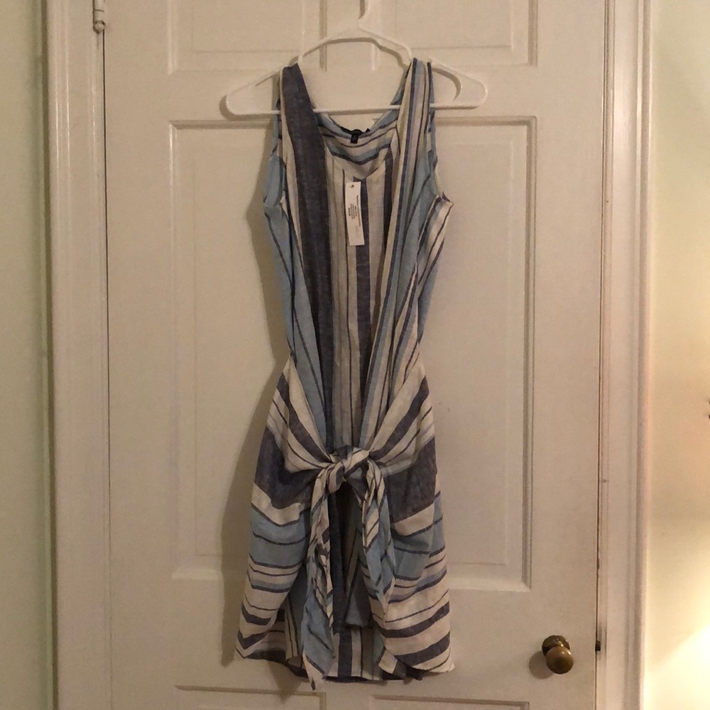 DREW Morgan striped linen tie-front dress